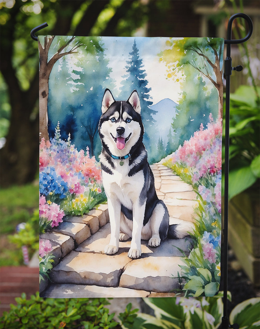 Siberian Husky Spring Path Garden Flag Mailbox Decorative Yard Banner Outside Patio Artwork for Flower Beds, Garden Size, Multicolor