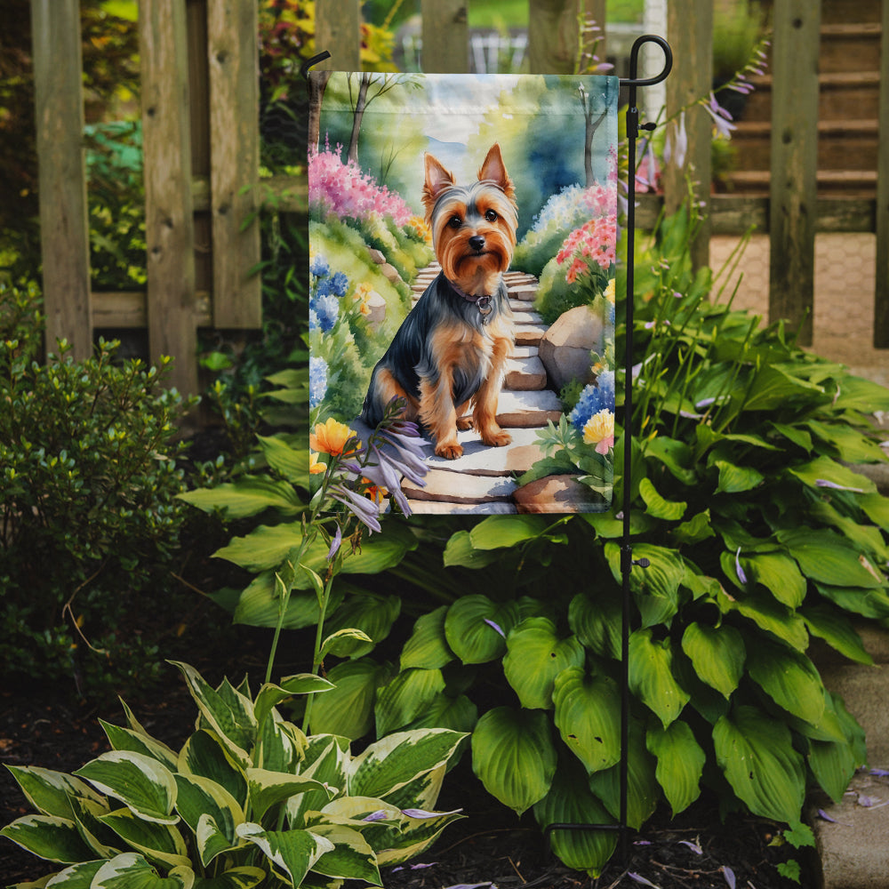 Silky Terrier Spring Path Garden Flag Mailbox Decorative Yard Banner Outside Patio Artwork for Flower Beds, Garden Size, Multicolor