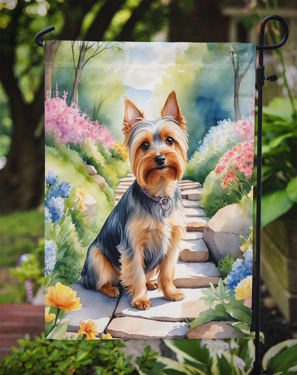 Silky Terrier Spring Path Garden Flag Mailbox Decorative Yard Banner Outside Patio Artwork for Flower Beds, Garden Size, Multicolor