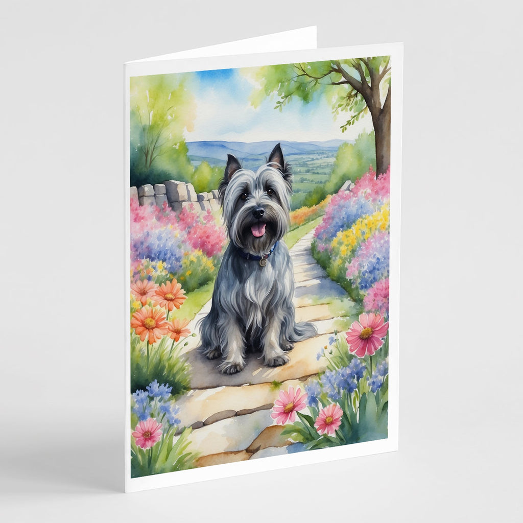 Skye Terrier Spring Path Greeting Cards Pack of 8 Blank Cards with Envelopes Whimsical A7 Size 5x7