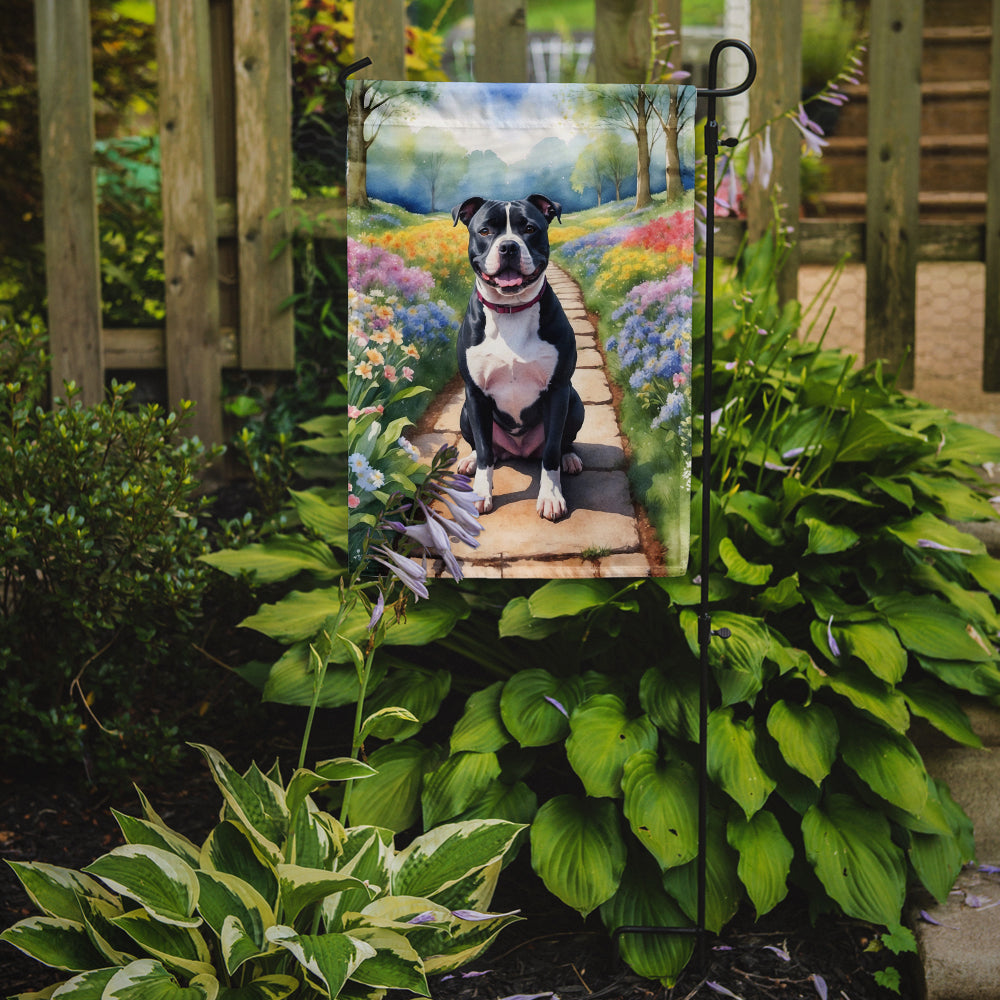 Staffordshire Bull Terrier Spring Path Garden Flag Mailbox Decorative Yard Banner Outside Patio Artwork for Flower Beds, Garden Size, Multicolor