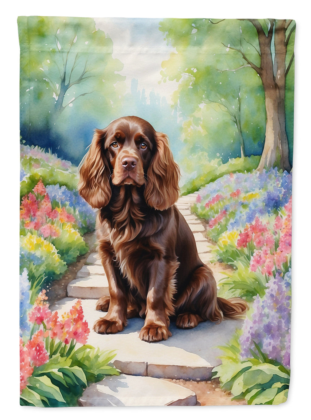 Sussex Spaniel Spring Path Garden Flag Mailbox Decorative Yard Banner Outside Patio Artwork for Flower Beds, Garden Size, Multicolor