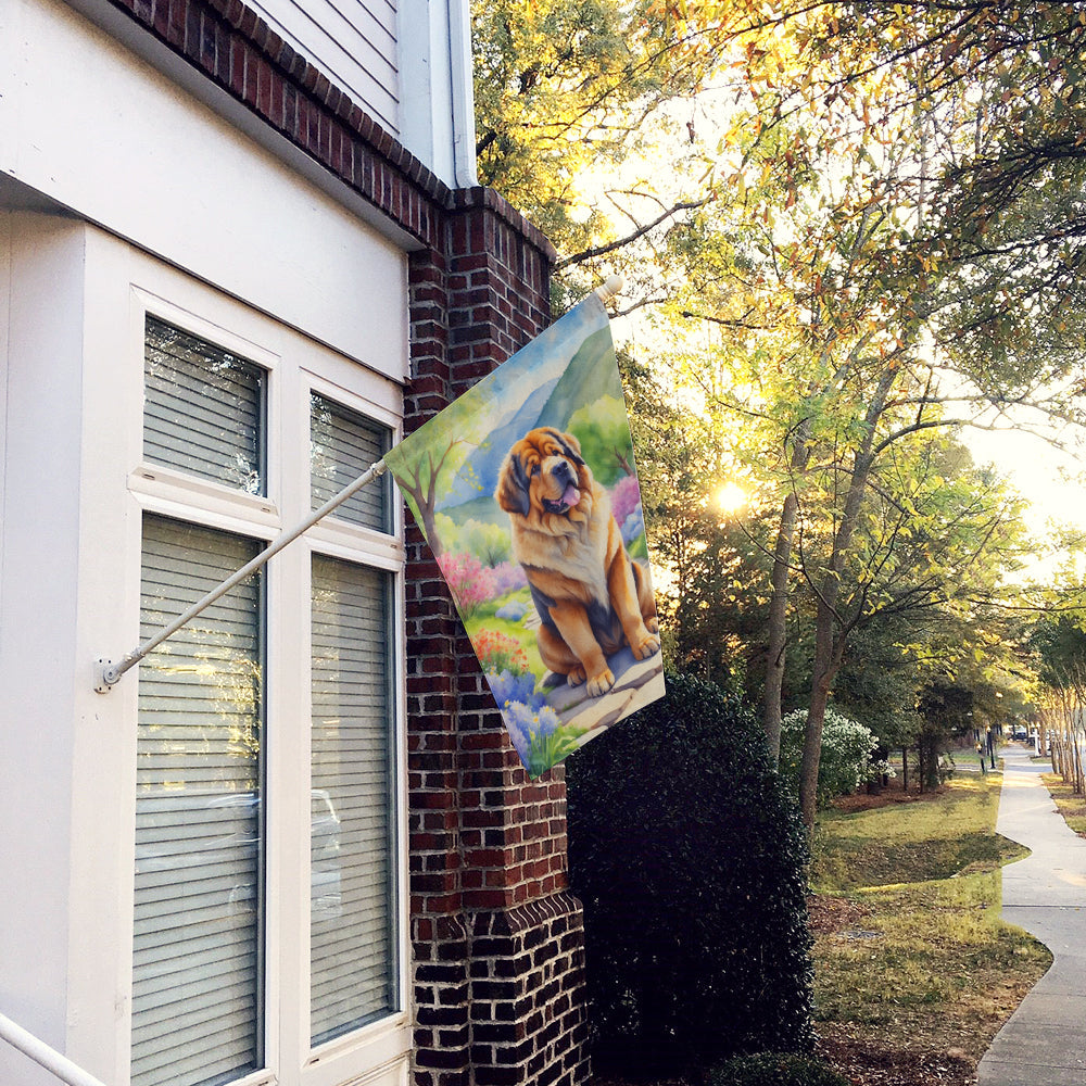 Tibetan Mastiff Spring Path House Flag 28x40 Porch Sleeve Pole Decorative Outside Yard Banner Artwork Wall Hanging, Polyester
