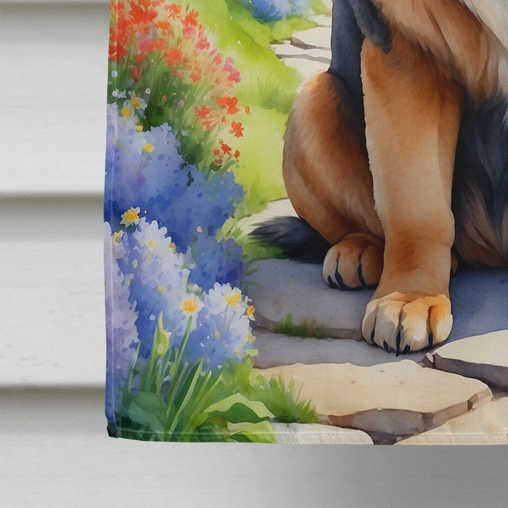 Tibetan Mastiff Spring Path House Flag 28x40 Porch Sleeve Pole Decorative Outside Yard Banner Artwork Wall Hanging, Polyester