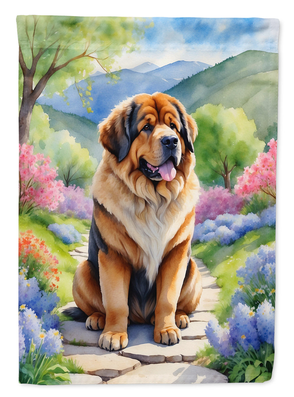 Tibetan Mastiff Spring Path Garden Flag Mailbox Decorative Yard Banner Outside Patio Artwork for Flower Beds, Garden Size, Multicolor