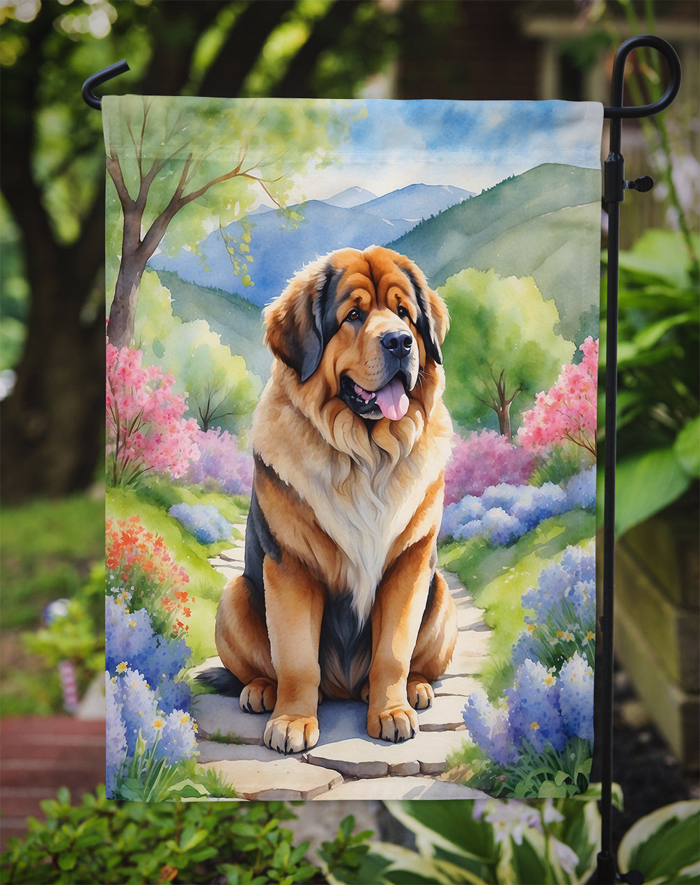 Tibetan Mastiff Spring Path Garden Flag Mailbox Decorative Yard Banner Outside Patio Artwork for Flower Beds, Garden Size, Multicolor