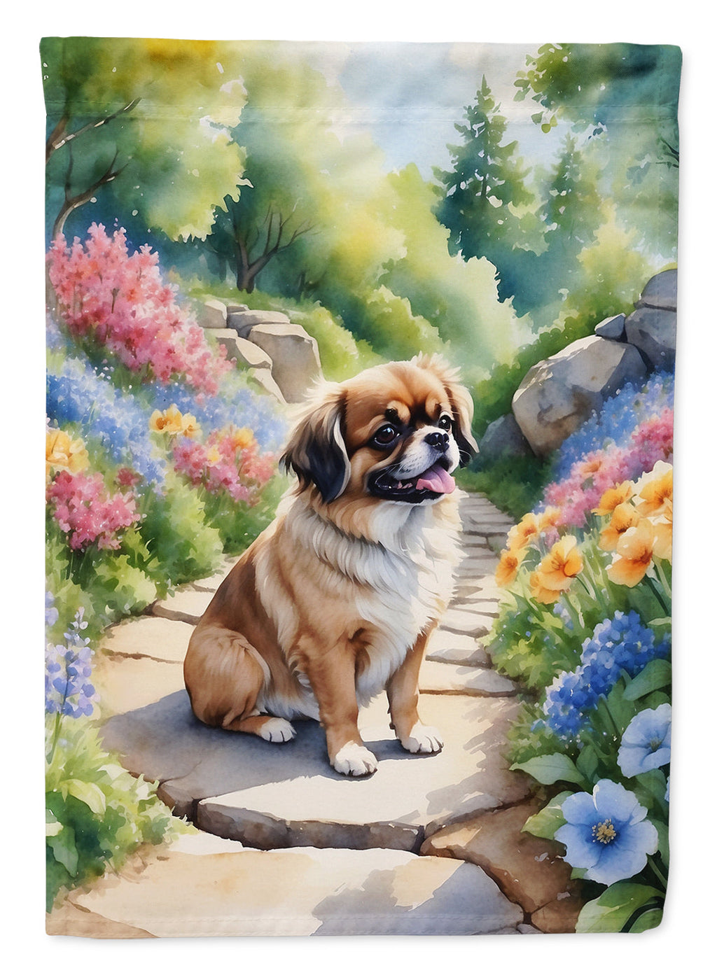 Tibetan Spaniel Spring Path Garden Flag Mailbox Decorative Yard Banner Outside Patio Artwork for Flower Beds, Garden Size, Multicolor