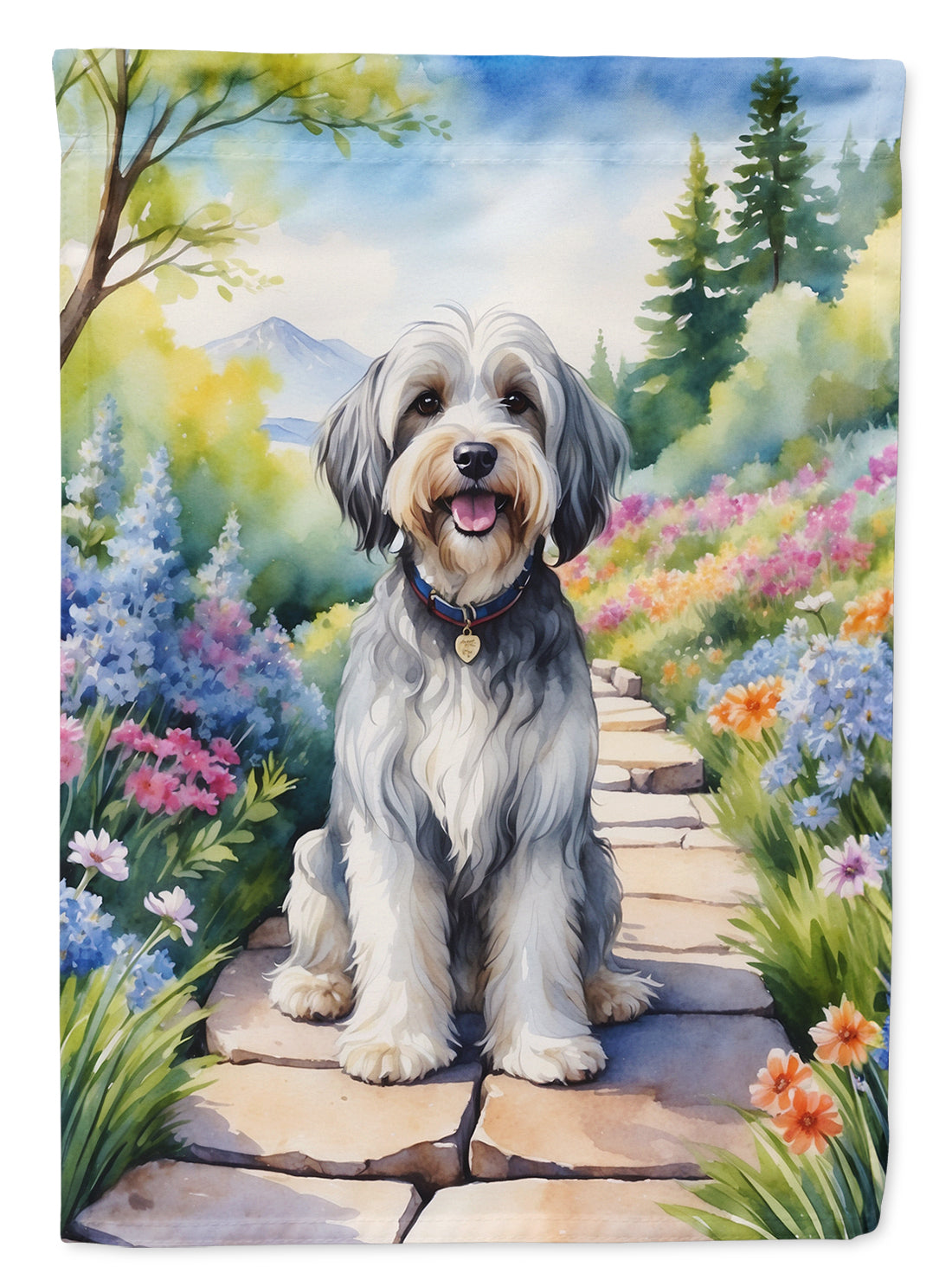 Tibetan Terrier Spring Path Garden Flag Mailbox Decorative Yard Banner Outside Patio Artwork for Flower Beds, Garden Size, Multicolor