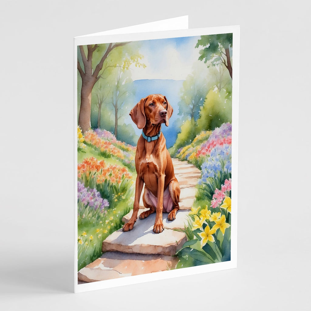 Vizsla Spring Path Greeting Cards Pack of 8 Blank Cards with Envelopes Whimsical A7 Size 5x7