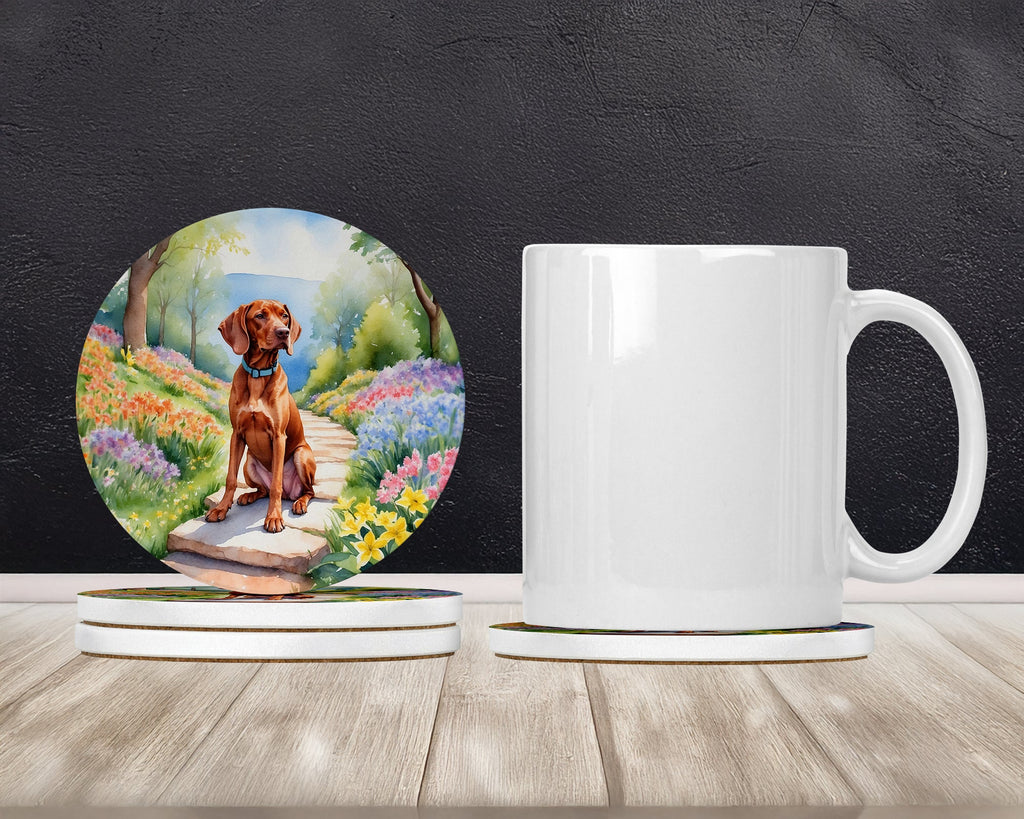 Vizsla Spring Path Large Sandstone Coasters Pack of 4 Absorbent Round Coasters Decor Gifts for Men or Women, 4 in, Multicolor