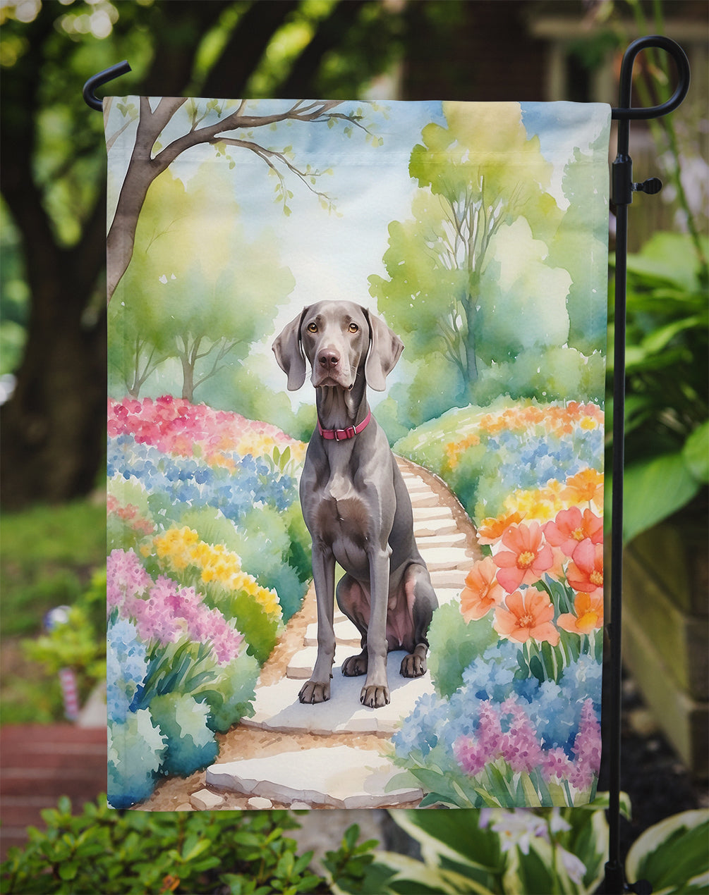 Weimaraner Spring Path Garden Flag Mailbox Decorative Yard Banner Outside Patio Artwork for Flower Beds, Garden Size, Multicolor