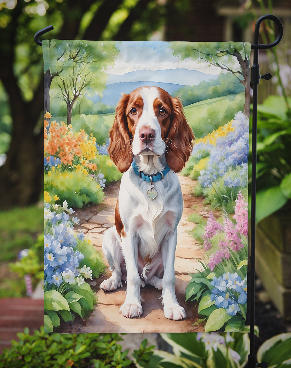 Welsh Springer Spaniel Spring Path Garden Flag Mailbox Decorative Yard Banner Outside Patio Artwork for Flower Beds, Garden Size, Multicolor