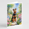 Welsh Terrier Spring Path Greeting Cards Pack of 8 Blank Cards with Envelopes Whimsical A7 Size 5x7