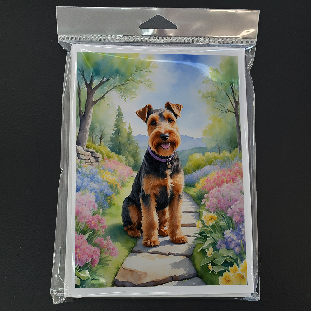 Welsh Terrier Spring Path Greeting Cards Pack of 8 Blank Cards with Envelopes Whimsical A7 Size 5x7