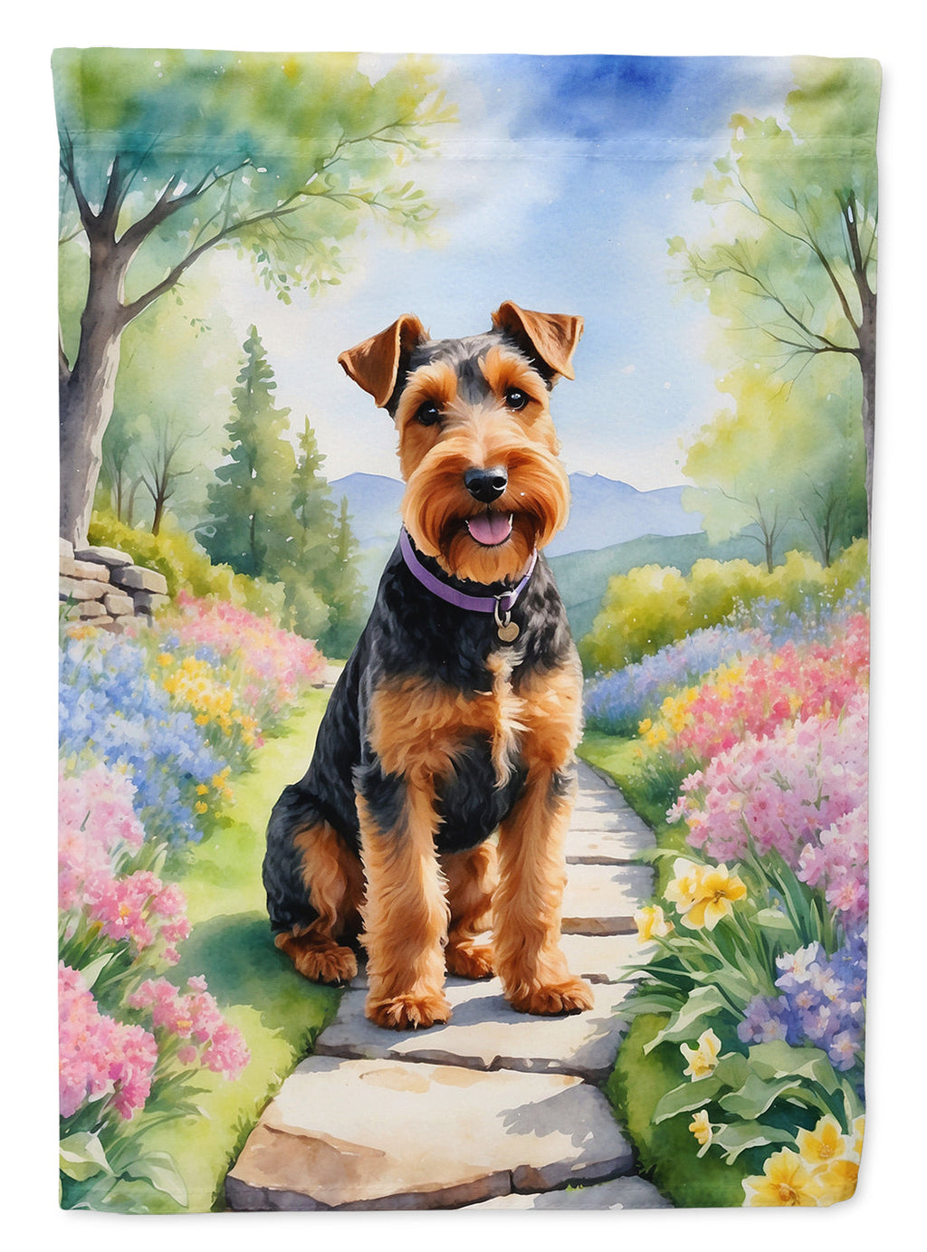 Welsh Terrier Spring Path Garden Flag Mailbox Decorative Yard Banner Outside Patio Artwork for Flower Beds, Garden Size, Multicolor