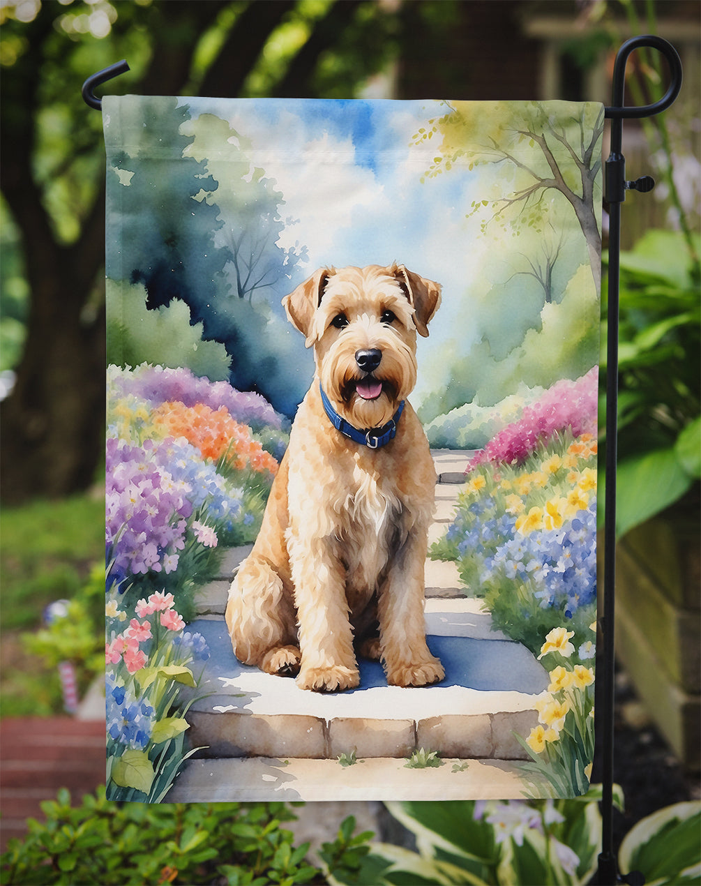Wheaten Terrier Spring Path Garden Flag Mailbox Decorative Yard Banner Outside Patio Artwork for Flower Beds, Garden Size, Multicolor