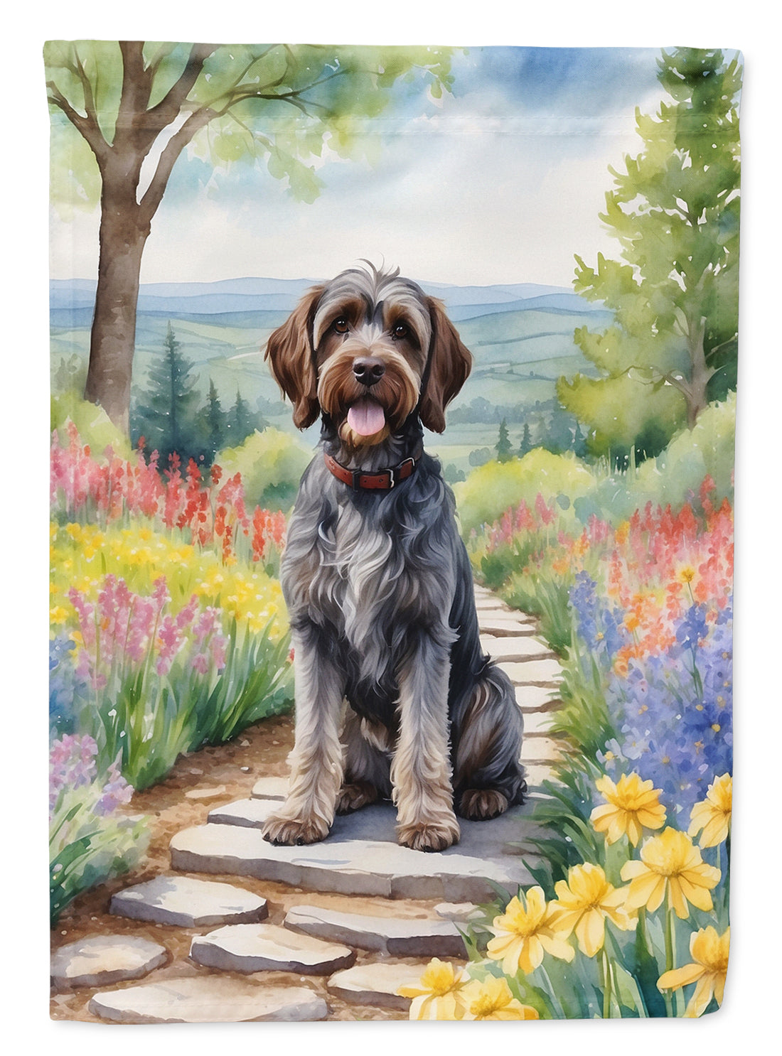 Wirehaired Pointing Griffon Spring Path Garden Flag Mailbox Decorative Yard Banner Outside Patio Artwork for Flower Beds, Garden Size, Multicolor