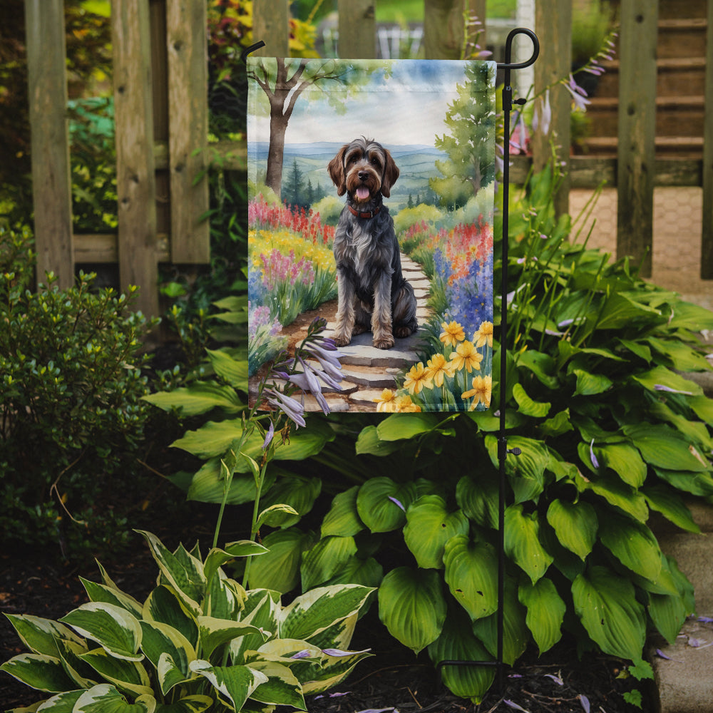 Wirehaired Pointing Griffon Spring Path Garden Flag Mailbox Decorative Yard Banner Outside Patio Artwork for Flower Beds, Garden Size, Multicolor