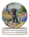 Wirehaired Pointing Griffon Spring Path Large Sandstone Coasters Pack of 4 Absorbent Round Coasters Decor Gifts for Men or Women, 4 in, Multicolor