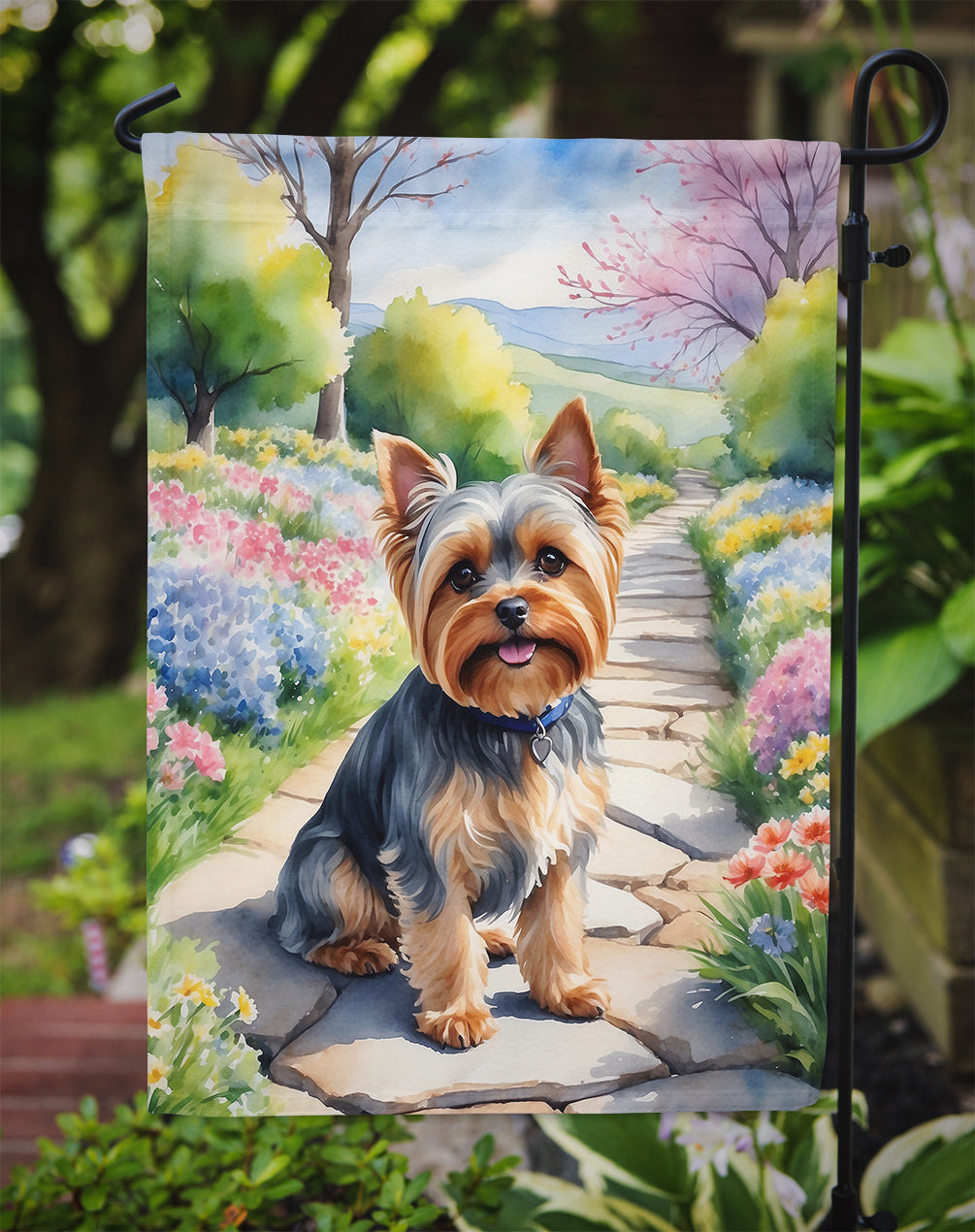 Yorkshire Terrier Spring Path Garden Flag Mailbox Decorative Yard Banner Outside Patio Artwork for Flower Beds, Garden Size, Multicolor