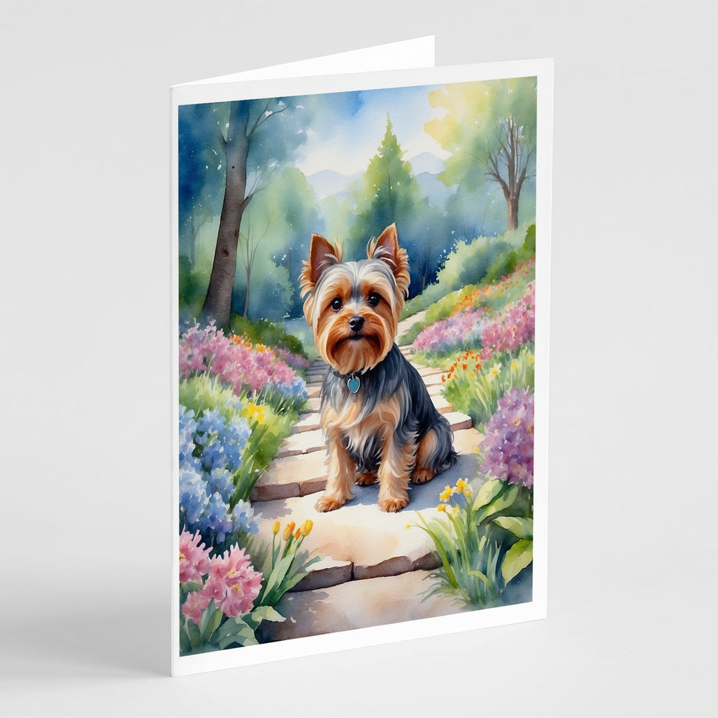 Yorkshire Terrier Spring Path Greeting Cards Pack of 8 Blank Cards with Envelopes Whimsical A7 Size 5x7