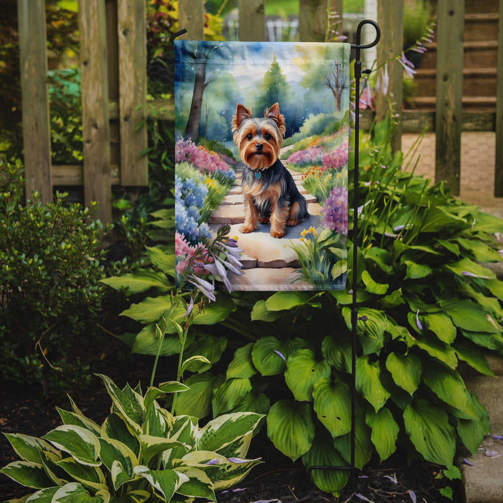 Yorkshire Terrier Spring Path Garden Flag Mailbox Decorative Yard Banner Outside Patio Artwork for Flower Beds, Garden Size, Multicolor