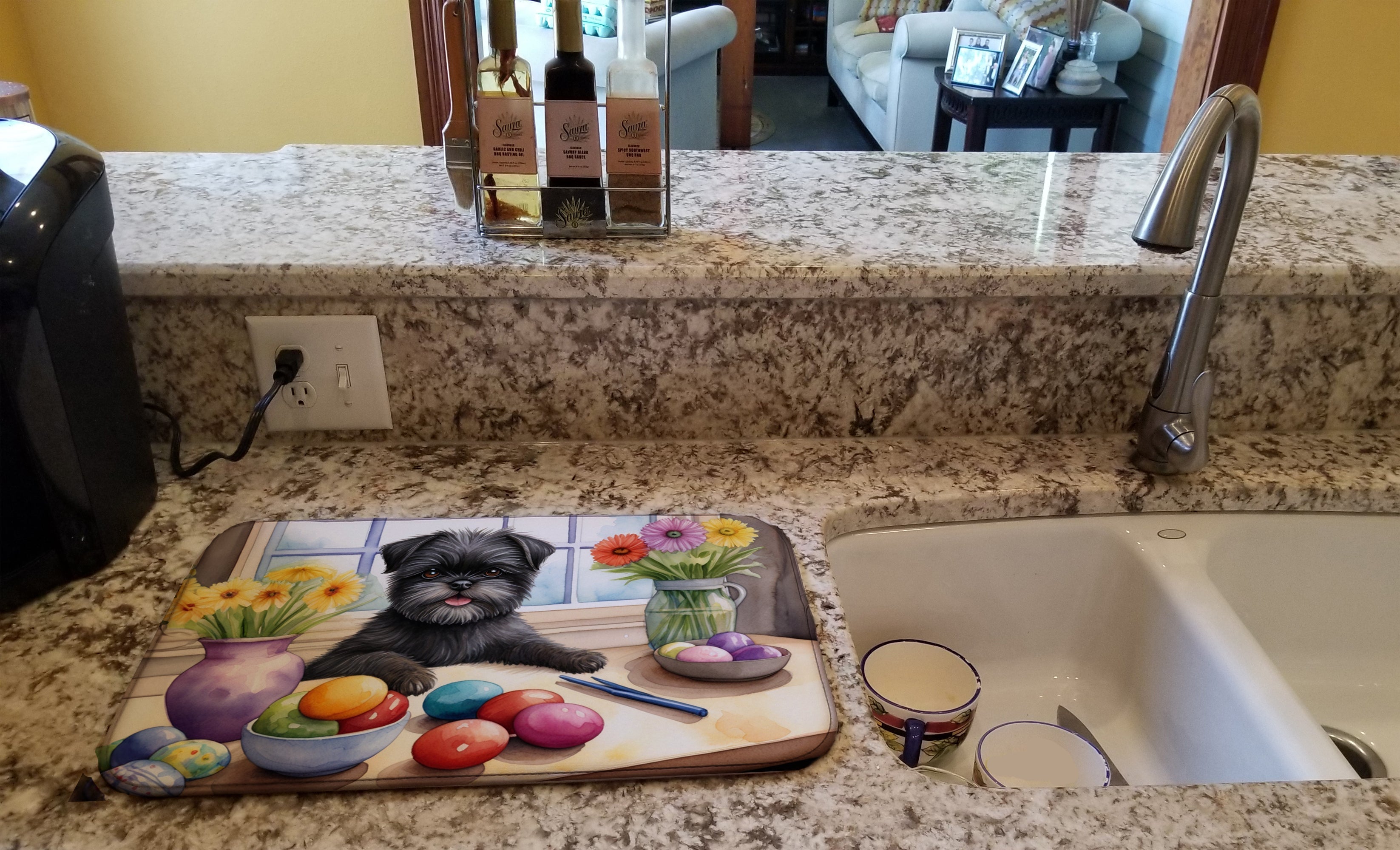 Decorating Easter Affenpinscher Dish Drying Mat Absorbent Dish Drying Mat Pad for Kitchen Counter Dish Drainer Mat for Countertop, 14 x 21", Multicolor
