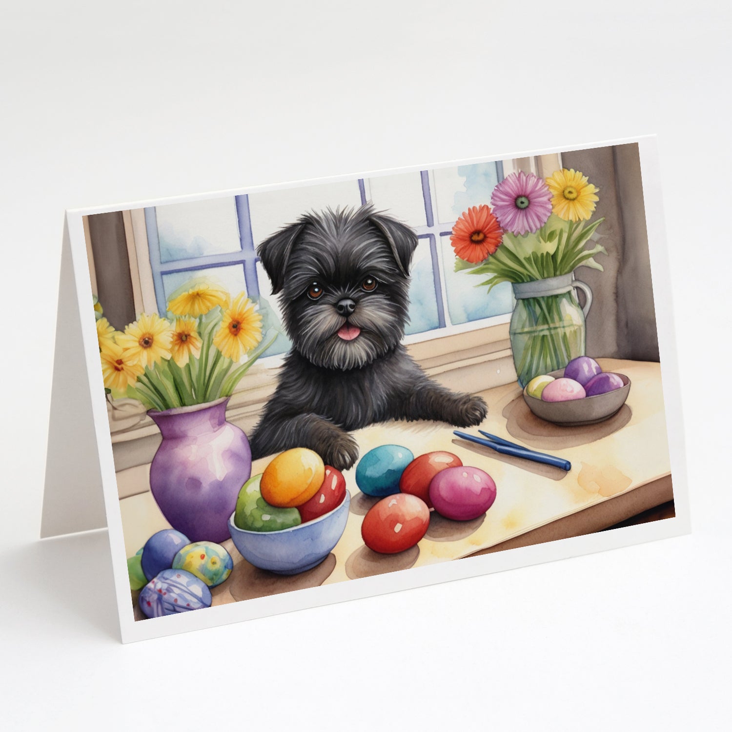 Decorating Easter Affenpinscher Greeting Cards Pack of 8 Blank Cards with Envelopes Whimsical A7 Size 5x7