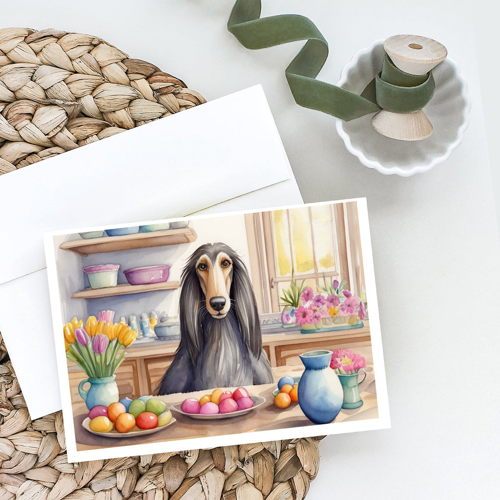 Decorating Easter Afghan Hound Greeting Cards Pack of 8 Blank Cards with Envelopes Whimsical A7 Size 5x7