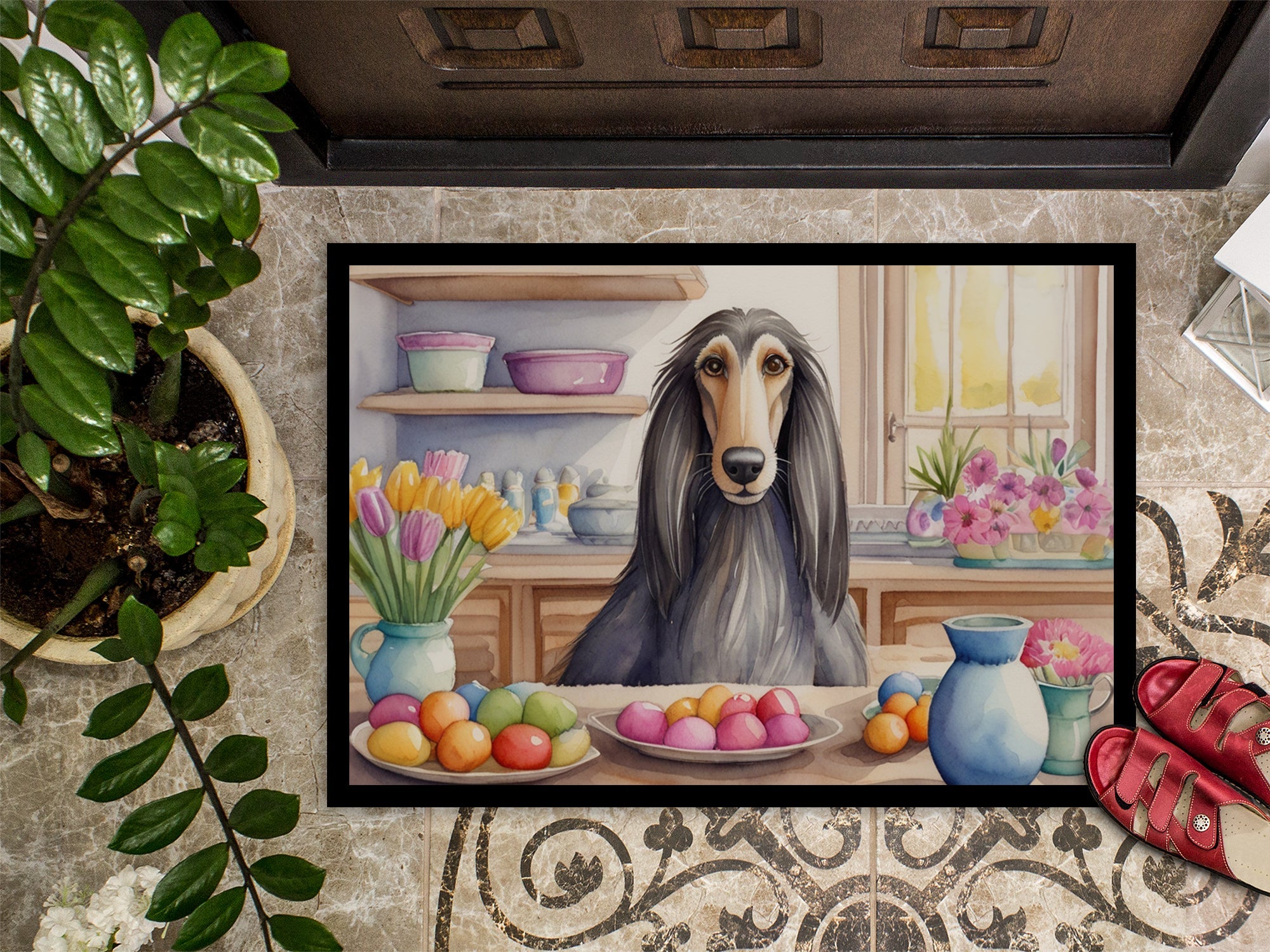 Decorating Easter Afghan Hound Doormat Indoor Outdoor 18H X 27W Front Door Mat Rugs for Entryway, Non Slip Washable