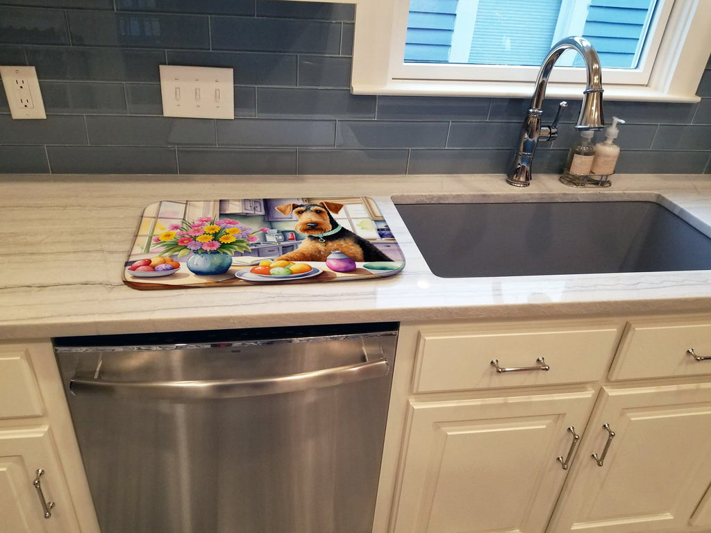 Decorating Easter Airedale Terrier Dish Drying Mat Absorbent Dish Drying Mat Pad for Kitchen Counter Dish Drainer Mat for Countertop, 14 x 21", Multicolor
