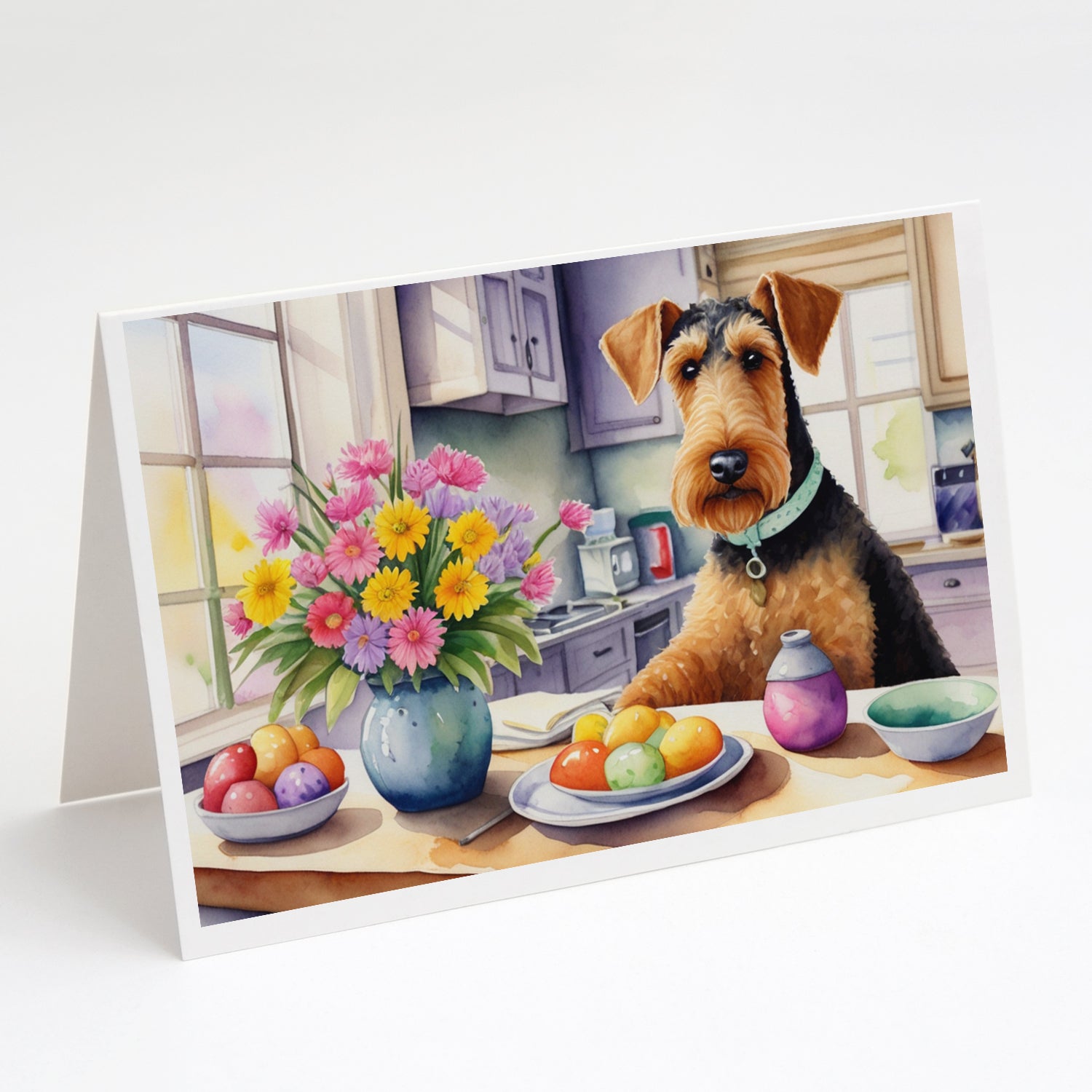 Decorating Easter Airedale Terrier Greeting Cards Pack of 8 Blank Cards with Envelopes Whimsical A7 Size 5x7