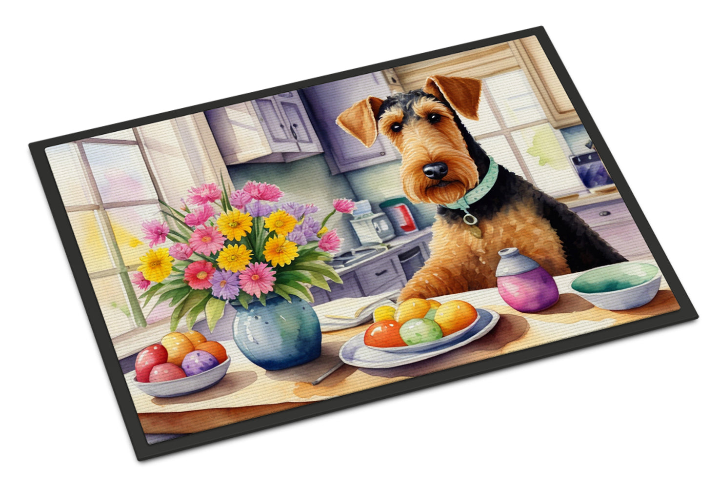Decorating Easter Airedale Terrier Doormat Indoor Outdoor 18H X 27W Front Door Mat Rugs for Entryway, Non Slip Washable