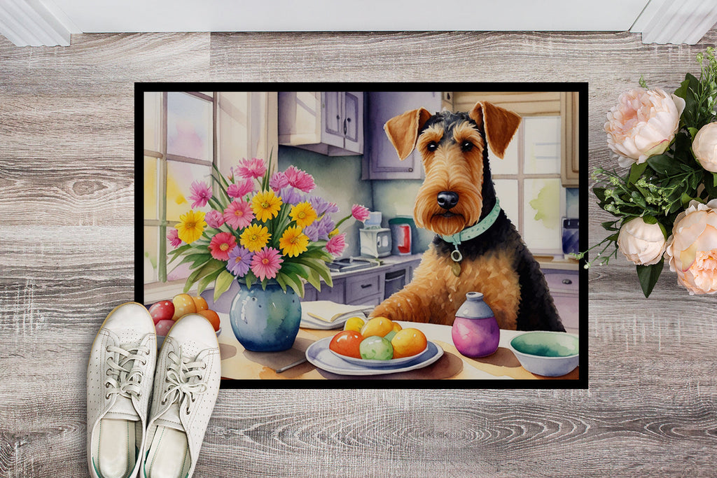 Decorating Easter Airedale Terrier Doormat Indoor Outdoor 18H X 27W Front Door Mat Rugs for Entryway, Non Slip Washable