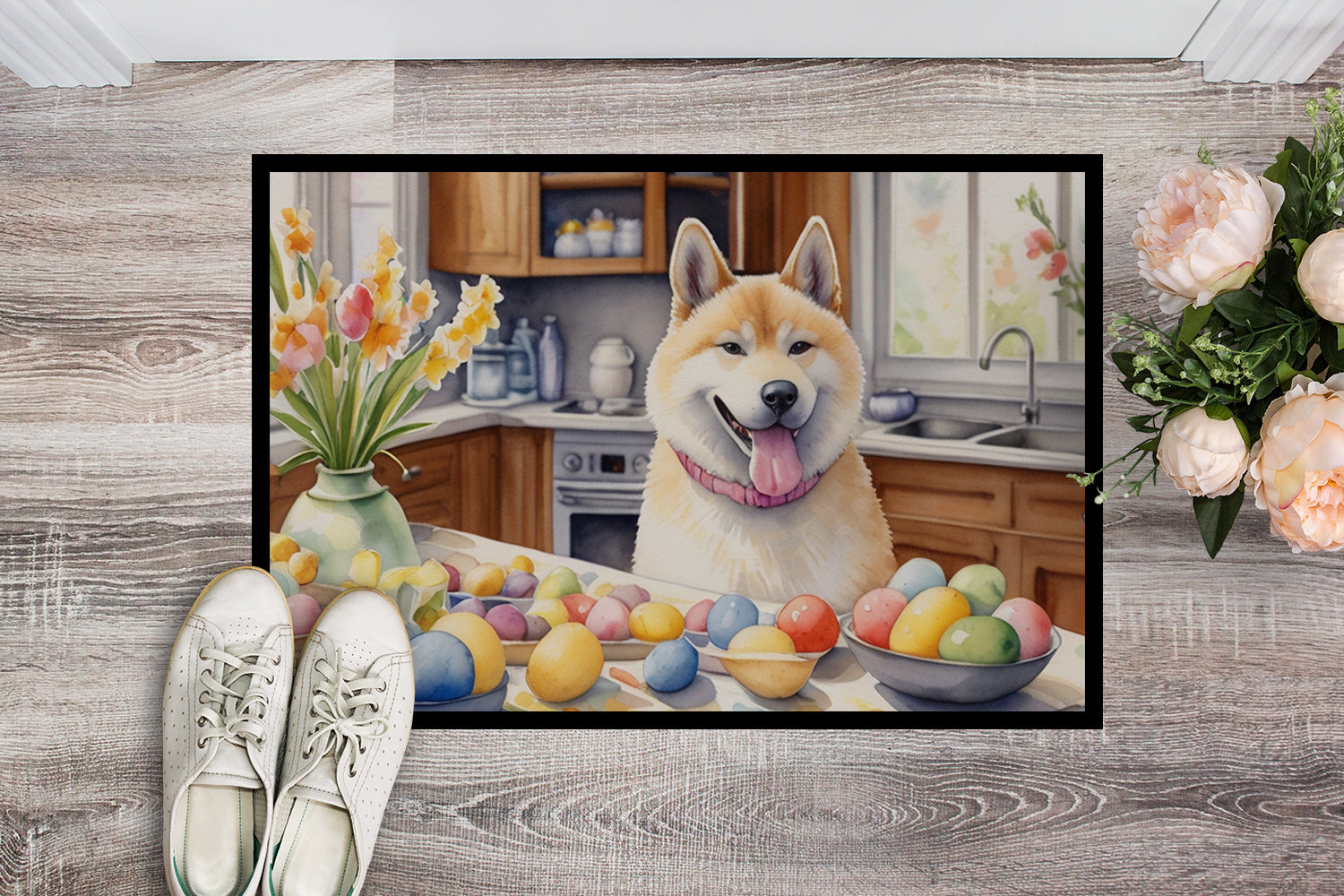 Decorating Easter Akita Doormat Indoor Outdoor 18H X 27W Front Door Mat Rugs for Entryway, Non Slip Washable