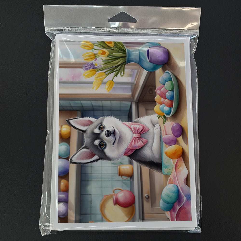 Decorating Easter Alaskan Klee Kai Greeting Cards Pack of 8 Blank Cards with Envelopes Whimsical A7 Size 5x7