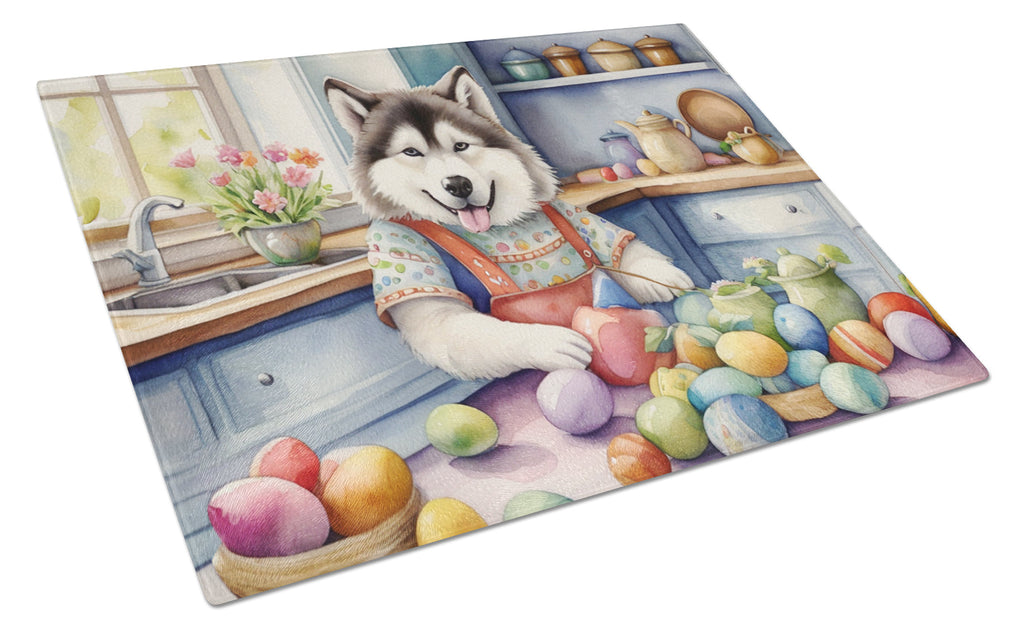 Decorating Easter Alaskan Malamute Cutting Board Tempered Glass Kitchen Cutting Surface, Heat Resistant Chopping, Non-Slip Feet, Food Prep & Serving
