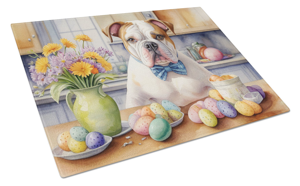 Decorating Easter American Bulldog Cutting Board Tempered Glass Kitchen Cutting Surface, Heat Resistant Chopping, Non-Slip Feet, Food Prep & Serving
