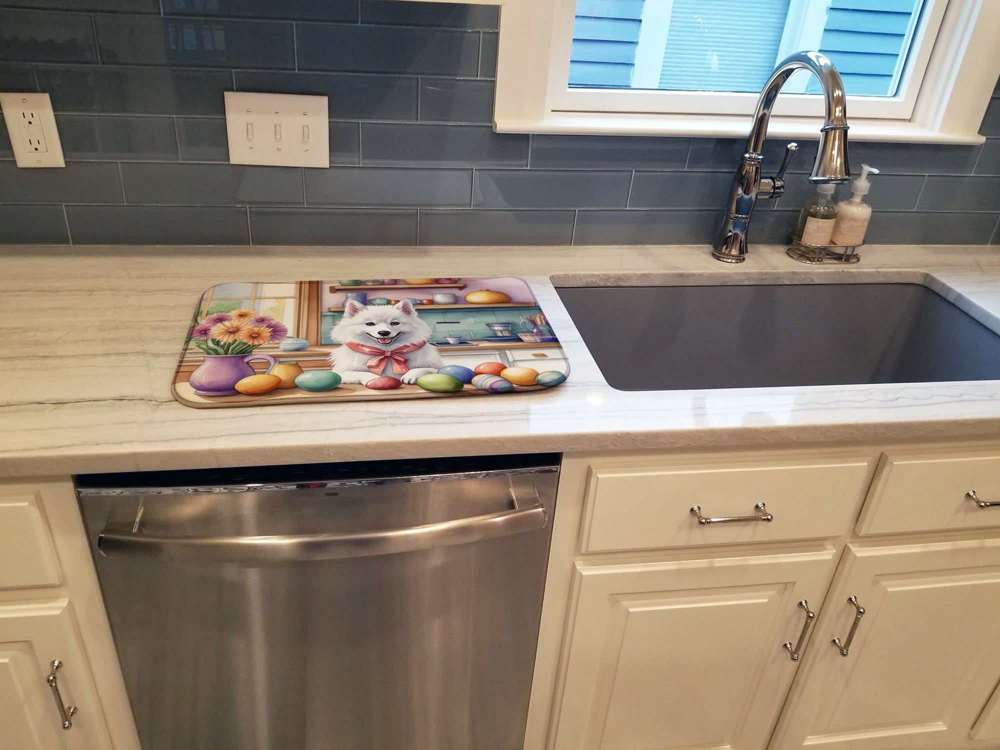 Decorating Easter American Eskimo Dish Drying Mat Absorbent Dish Drying Mat Pad for Kitchen Counter Dish Drainer Mat for Countertop, 14 x 21", Multicolor
