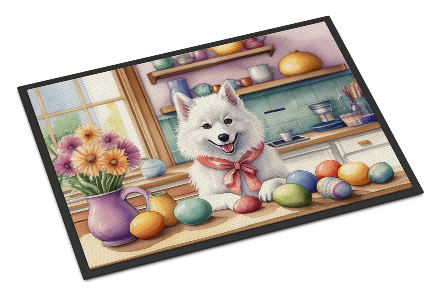 Decorating Easter American Eskimo Doormat Indoor Outdoor 24H X 36W Front Door Mat Rugs for Entryway, Non Slip Washable Low Pile,