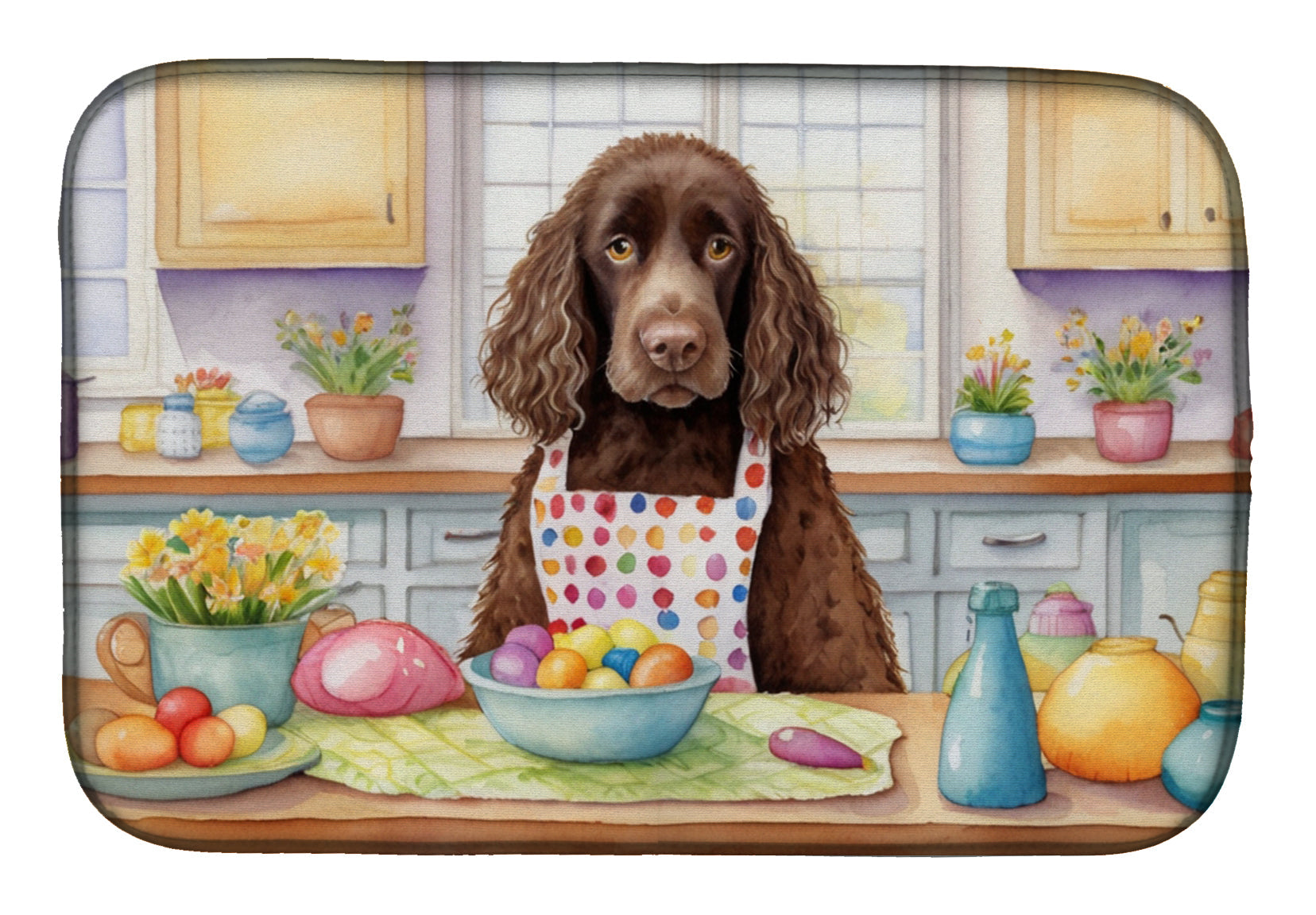 Decorating Easter American Water Spaniel Dish Drying Mat Absorbent Dish Drying Mat Pad for Kitchen Counter Dish Drainer Mat for Countertop, 14 x 21", Multicolor