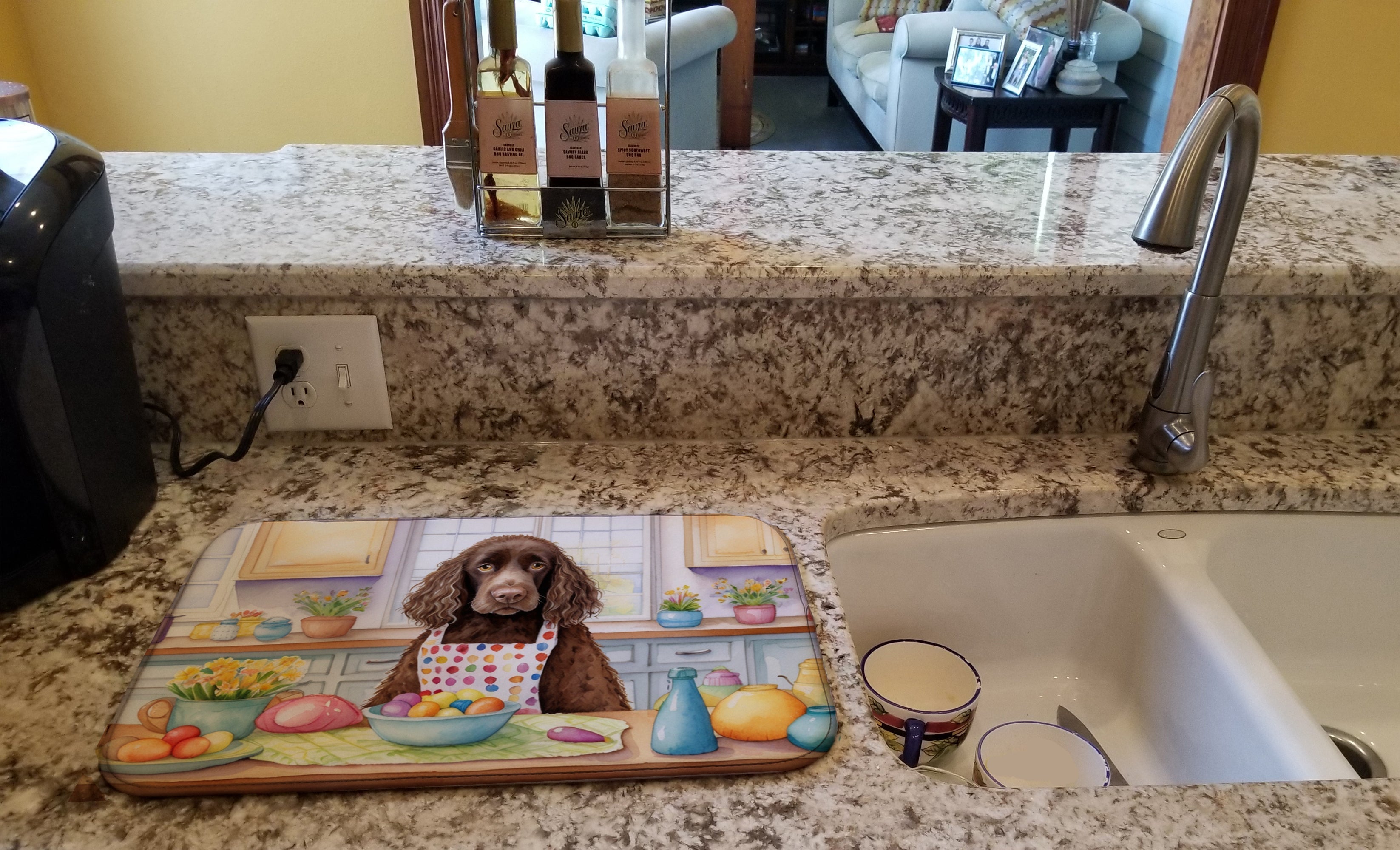 Decorating Easter American Water Spaniel Dish Drying Mat Absorbent Dish Drying Mat Pad for Kitchen Counter Dish Drainer Mat for Countertop, 14 x 21", Multicolor