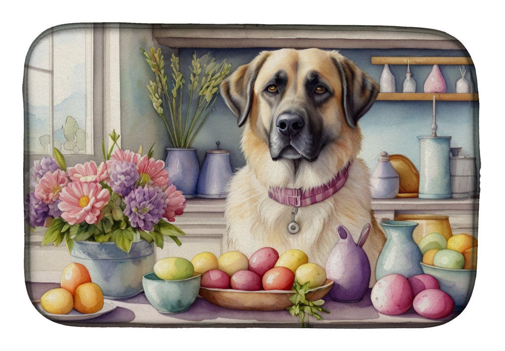 Decorating Easter Anatolian Shepherd Dog Dish Drying Mat Absorbent Dish Drying Mat Pad for Kitchen Counter Dish Drainer Mat for Countertop, 14 x 21", Multicolor
