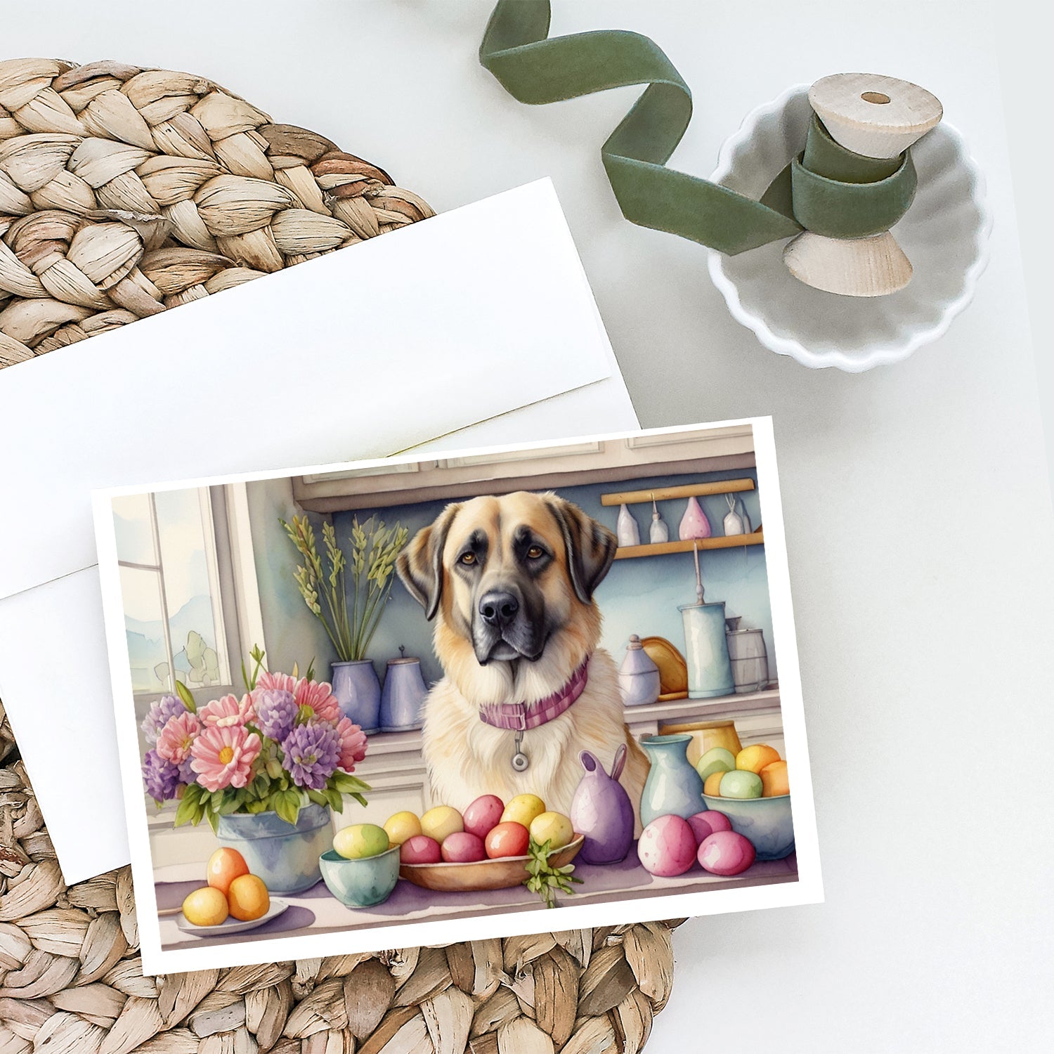 Decorating Easter Anatolian Shepherd Dog Greeting Cards Pack of 8 Blank Cards with Envelopes Whimsical A7 Size 5x7