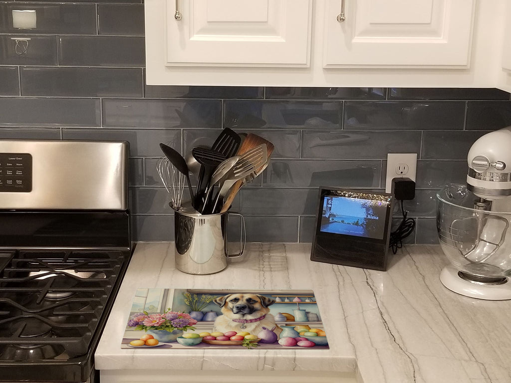 Decorating Easter Anatolian Shepherd Dog Cutting Board Tempered Glass Kitchen Cutting Surface, Heat Resistant Chopping, Non-Slip Feet, Food Prep & Serving