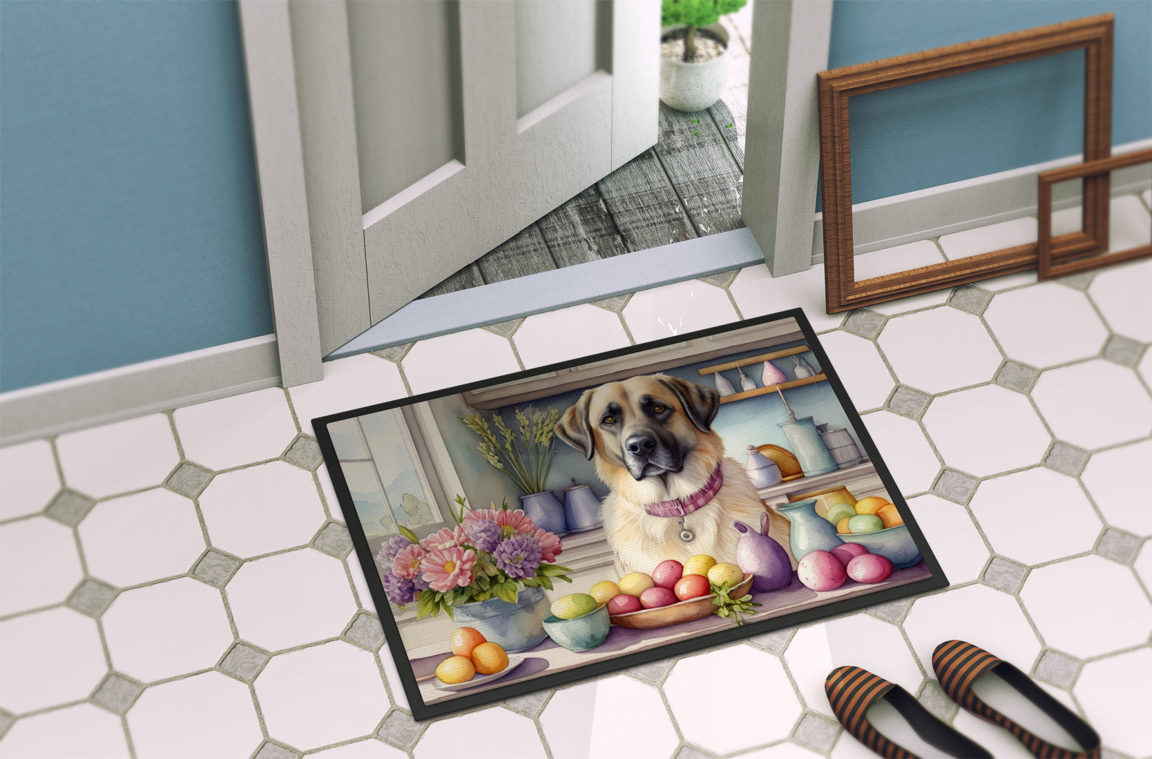 Decorating Easter Anatolian Shepherd Dog Doormat Indoor Outdoor 18H X 27W Front Door Mat Rugs for Entryway, Non Slip Washable