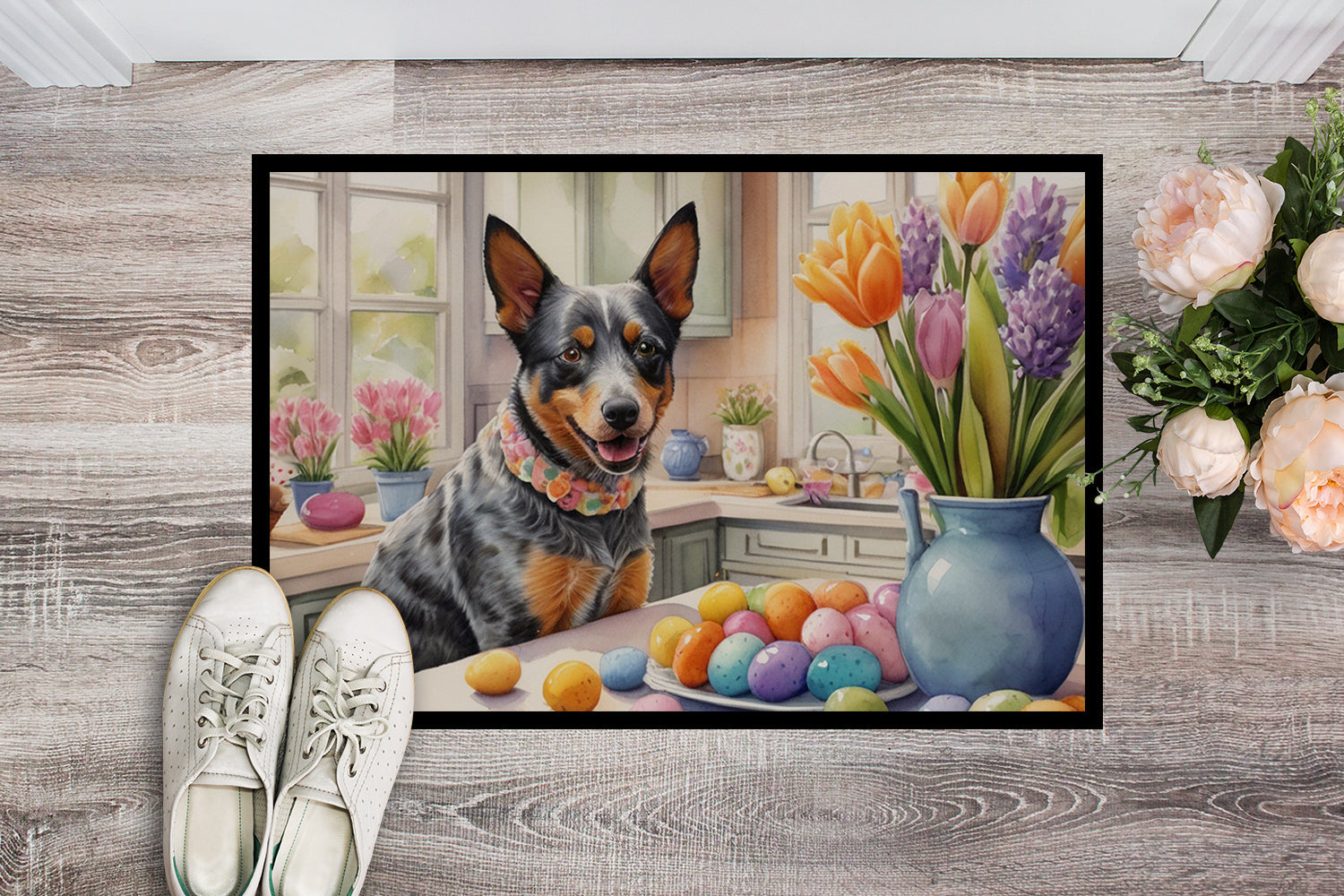 Decorating Easter Australian Cattle Dog Doormat Indoor Outdoor 18H X 27W Front Door Mat Rugs for Entryway, Non Slip Washable