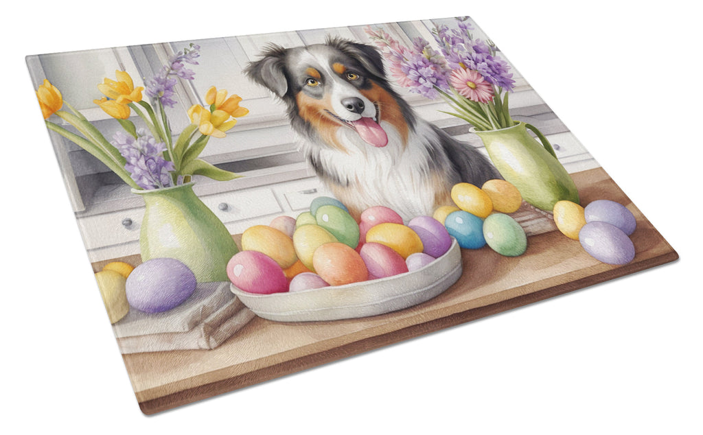 Decorating Easter Australian Shepherd Cutting Board Tempered Glass Kitchen Cutting Surface, Heat Resistant Chopping, Non-Slip Feet, Food Prep & Serving