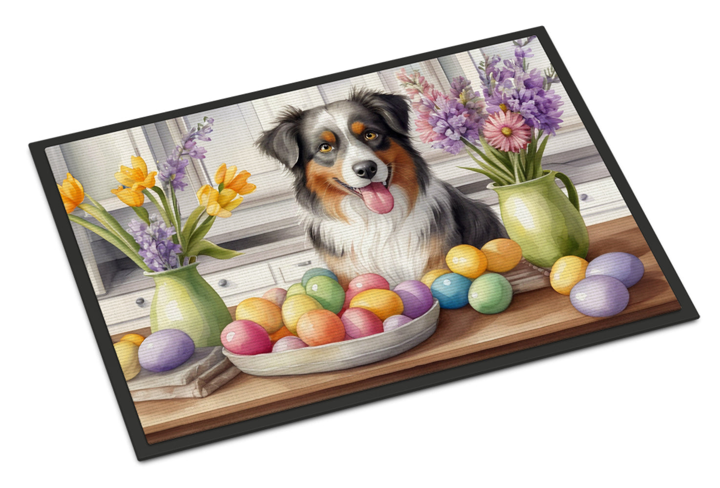 Decorating Easter Australian Shepherd Doormat Indoor Outdoor 18H X 27W Front Door Mat Rugs for Entryway, Non Slip Washable
