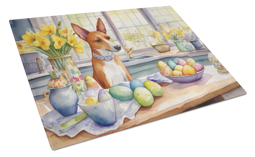 Decorating Easter Basenji Cutting Board Tempered Glass Kitchen Cutting Surface, Heat Resistant Chopping, Non-Slip Feet, Food Prep & Serving